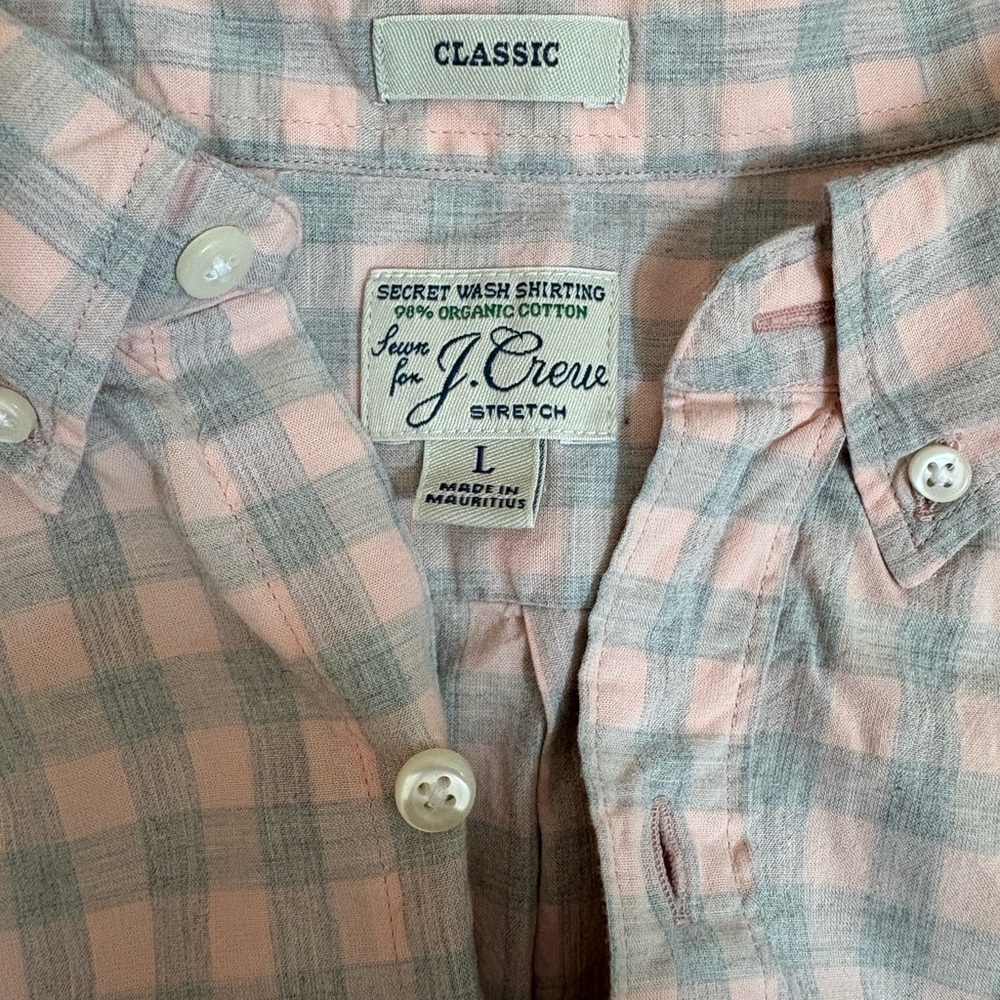 J. Crew Classic Fit Pink and Gray Plaid Shirt Men’s Large